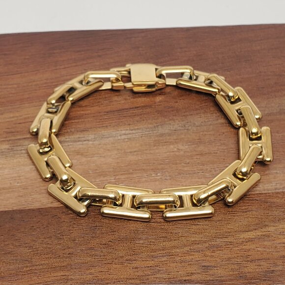 14K Gold Mens 7" Chain Link Style Bracelet Guys NEW 14 Karat Silver Jewelry - Picture 6 of 6